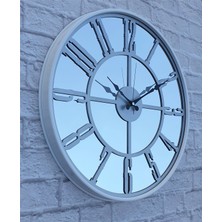 Markakanvas Beyaz Renk Metal Kasalı Aynalı   Duvar Saati Çap 40 cm - Çap 50 cm