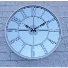 Markakanvas Beyaz Renk Metal Kasalı Aynalı   Duvar Saati Çap 40 cm - Çap 50 cm