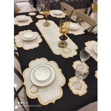 Dolce Mariee 13  Parça Amerikan Servis & Runner Set Desenli Gold Beyaz