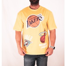 Dfn Sarı Los Angeles Lakers Basketbol Logolu Oversize T-Shirt