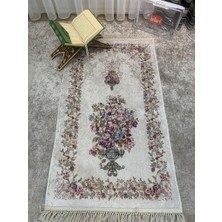 Brillant Saçaklı Yer Paspası Bej Dini Desenli Kaymaz Taban 75 x 125 cm Kolay Temizlenir