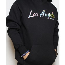 DeepArt Fashion Baskılı Kapşonlu Sweatshirt Siyah