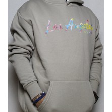 DeepArt Fashion Baskılı Kapüşonlu Sweatshirt Taş