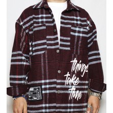 DeepArt Fashion Baskılı Oversize Oduncu Gömlek Bordo
