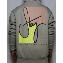 DeepArt Fashion Baskılı Kapşonlu Sweatshirt Taş