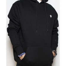 DeepArt Fashion Baskılı Kapşonlu Sweat Siyah