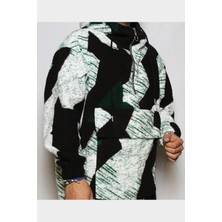 DeepArt Fashion Desenli Kapşonlu Kanguru Oduncu Gömlek Yeşil