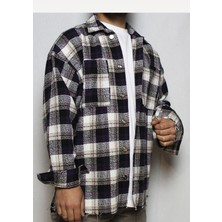 DeepArt Fashion Oversize Baskılı Oduncu Gömlek Lacivert-Kahverengi