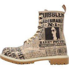 Kadın Vegan Deri Bej Uzun Bot - Warner Bros Daily Prophet Harry Potter Tasarım