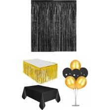 Dipak Siyah / Gold Renk Parti Seti 7'li Balon Standı
