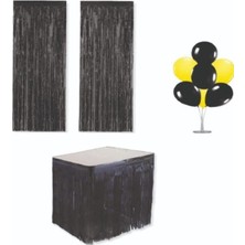 Dipak Siyah / Sarı Renk Parti Seti 7'li Balon Standı