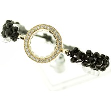 ŞEN Ortası Taşlı V Model Siyah Kristalli Makrome Çeyrekli Bileklik