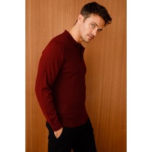 Desen Triko Erkek Polo Yaka Baklava Desenli Triko Kazak Bordo