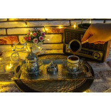 Carlito Düz Tepsi ve Bakır Cezveli Kahve Seti (Gümüş)