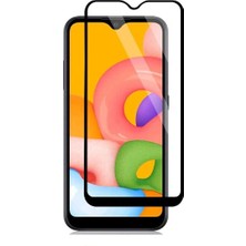 Microcase Samsung Galaxy A01 Tam Kaplayan Çerçeveli Tempered Ekran Koruyucu - Siyah