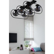 Begüsa Sühan 6.lı Sıralı Siyah-Füme Glop Camlı Avize