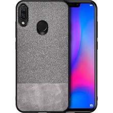 Microcase Huawei Y7 2019 Fabrik Serisi Kumaş ve Deri Desen Kılıf - Gri