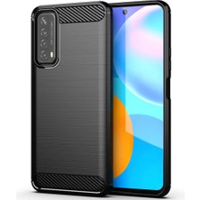 Microcase Huawei P Smart 2021 Brushed Carbon Fiber Silikon Kılıf