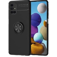 Microcase Samsung Galaxy M51 Focus Serisi Yüzük Standlı Silikon Kılıf - Siyah