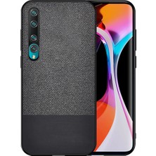 Microcase Xiaomi Mi 10 Fabrik Serisi Kumaş ve Deri Desen Kılıf - Siyah