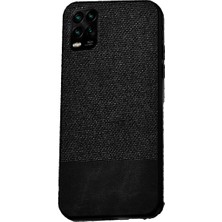 Microcase Xiaomi Mi 10 Lite Fabrik Serisi Kumaş ve Deri Desen Kılıf - Siyah