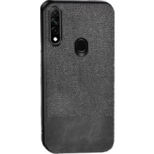 Microcase Huawei Y6P Fabrik Serisi Kumaş ve Deri Desen Kılıf - Gri
