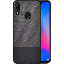 Microcase Huawei Y7 2019 Fabrik Serisi Kumaş ve Deri Desen Kılıf - Siyah