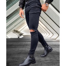 Amor Man Dik Kesik Yırtık Detaylı 5 Cep Slim Fit Yani Kreasyon Tarz Erkek Jeans Kot Pantolon