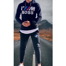 Amor Man Bmw Göğüs Baskılı Kapüşonlu Dar Kesim Pamuk Dokuma Kışlık Yeni Trend Outdoor Erkek Eşofman Takımı