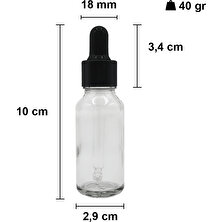 Afracam 20 cc Şeffaf Damlalık Metal Siyah Sızdırmaz Kapaklı 20 ml Dropper Cam Serum Şişesi 42 Adet