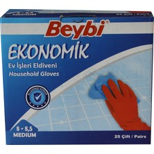 Beybi Ekonomik 25LI Paket Lateks Kırmızı Eldiven Pamuk Kaplı Iç Yüzey (Medium)