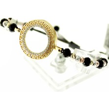 ŞEN Grek Modeli Tek Sıra Üç Renkli Siyah Kristalli Çeyrekli Makrome Bileklik