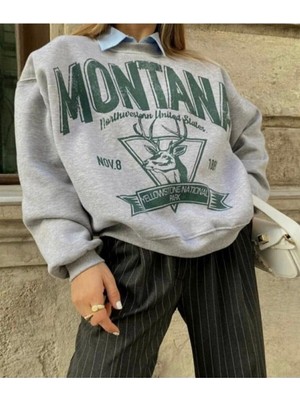 La Luvia Gri Montana Baskılı Oversize Sweatshirt