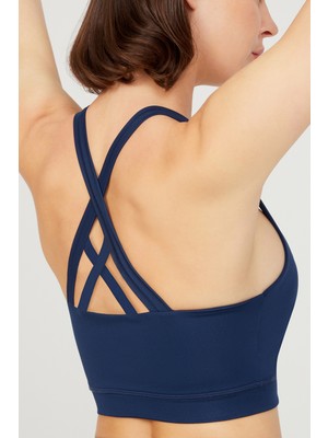 Los Ojos Lacivert Hafif Destekli Sırt Detaylı Kaplı Spor Sütyeni Criss Cross
