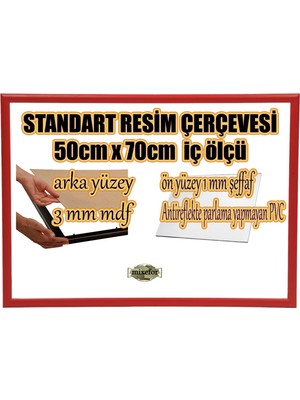 MİXEFOR Boş Çerçeve - 50CM x 70CM Iç Ölçü-Renk KIRMIZI   Arka Yüzey 3 mm Mdf-  Ön yüzey  Kırılmaz  parlama yapmayan Antireflektif