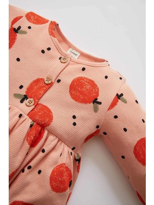 DeFacto Kız Bebek Regular Fit Portakal Desenli Pamuklu Uzun Kollu Elbise W9736A221WN
