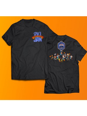 Remonz Space Jam Baskılı %100 Pamuk Oversize T-Shirt Büyük Beden Tişört