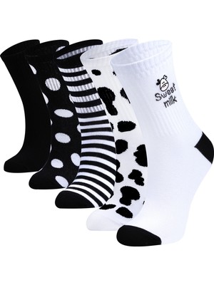 Bolero 5'li İnek Desenli Siyah Beyaz Soket Çorap