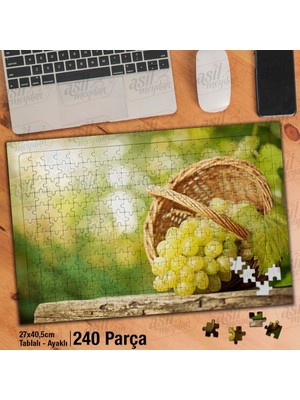 Asilmeydan Asil Hobi Hasır Sepette Üzüm- Üzüm Yaprağı - Meyve Yapboz -Ayak Destekli Çerçeveli 240 Parça Puzzle