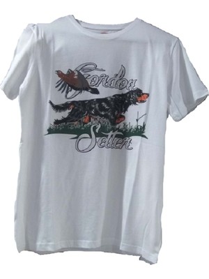 Avcı Market Gordon Setter Baskılı Kısa Kollu T-Shirt Yuvarlak Yaka - L