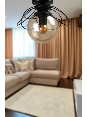 Begüsa Alaca Tavan Montaj Tekli Avize Siyah Bal Cam