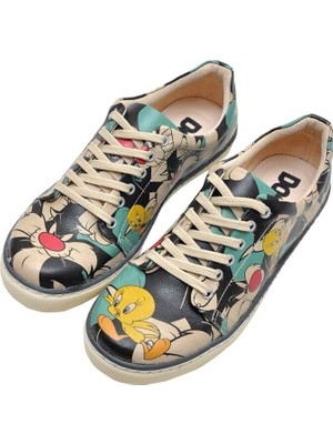 Dogo Kadın Vegan Deri Çok Renkli Sneakers - Warner Bros Catch Me If You Can Tweety Tasarım