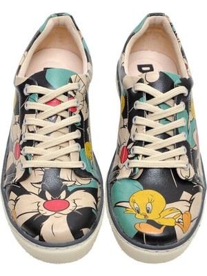 Kadın Vegan Deri Çok Renkli Sneakers - Warner Bros Catch Me If You Can Tweety Tasarım