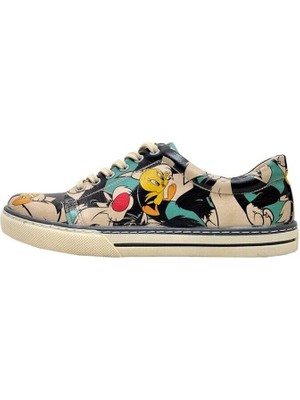 Kadın Vegan Deri Çok Renkli Sneakers - Warner Bros Catch Me If You Can Tweety Tasarım