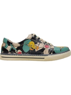 Kadın Vegan Deri Çok Renkli Sneakers - Warner Bros Catch Me If You Can Tweety Tasarım