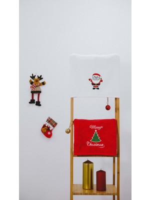 Vevien Home Happy Christmas Yılbaşı Nakışlı %100 Pamuk 50 x 90 cm 2'li Havlu Seti