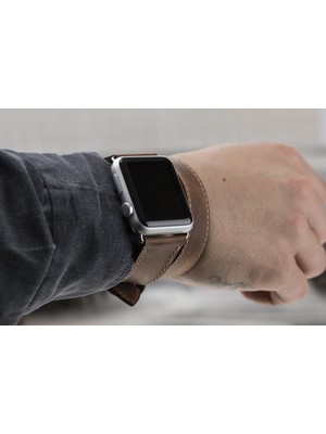 PLM Apple Watch Uyumlu Deri Kordon 42-44-45MM Double Tour Slim G2 Kahverengi