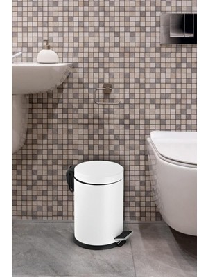 SAS Banyo Tuvalet Balkon Mutfak, Beyaz Renkli Pedallı Metal Çöp Kovası 3 Litre