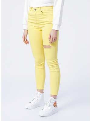 Aeropostale Kdpy111 Skinny Fit Düz Sarı Kadın Denim Pantolon