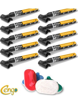 Cengo Siyah Renk -Doldurulabilir Beyaz Tahta Kalemi 10 Adet   1 Adet Beyaz Tahta Silgisi